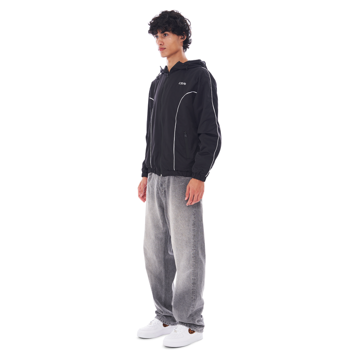 NYLON PIPING ZIP-UP BLACK
