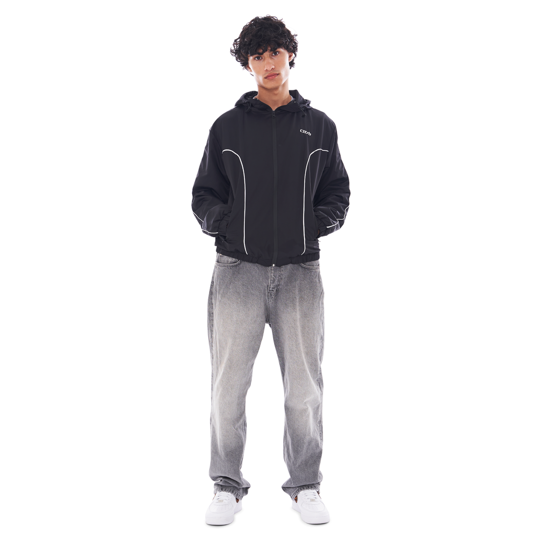 NYLON PIPING ZIP-UP BLACK