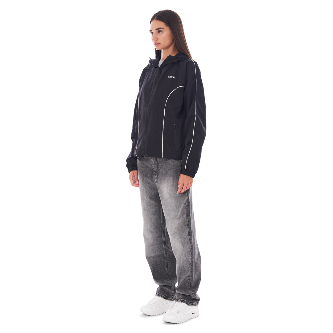 NYLON PIPING ZIP-UP BLACK