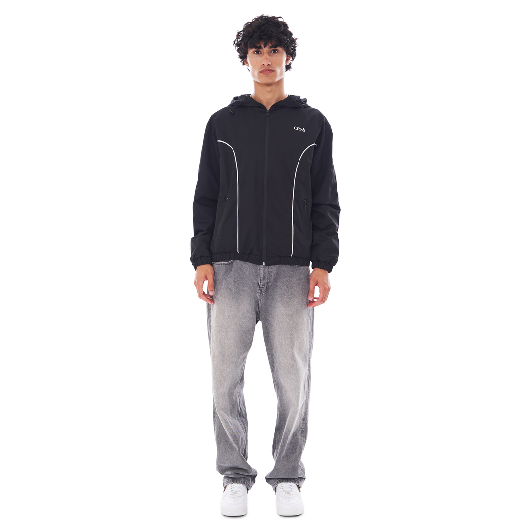 NYLON PIPING ZIP-UP BLACK