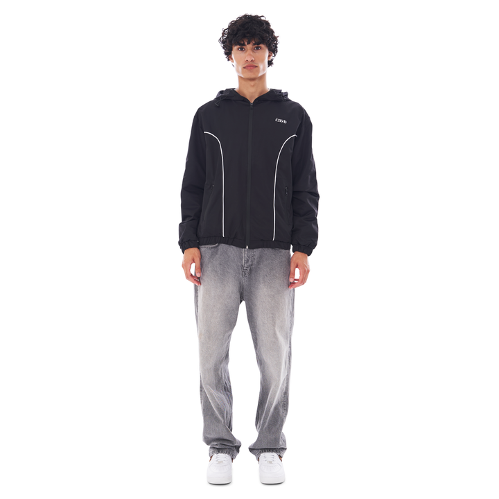 NYLON PIPING ZIP-UP BLACK