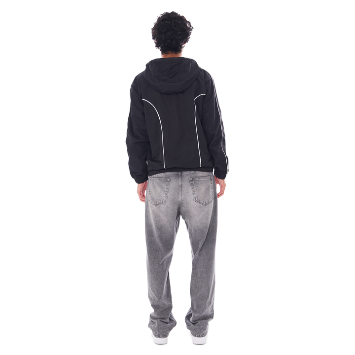 NYLON PIPING ZIP-UP BLACK