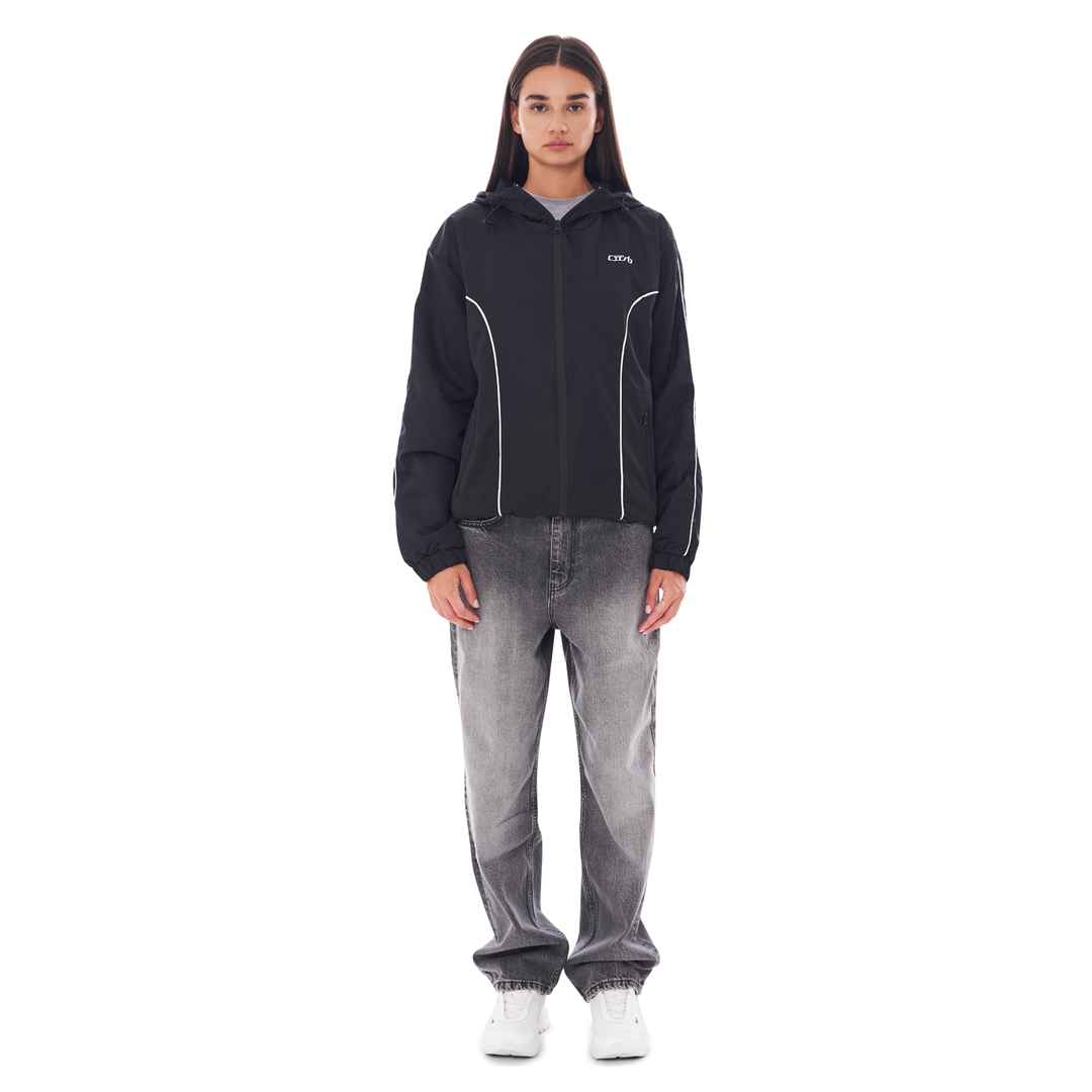 NYLON PIPING ZIP-UP BLACK