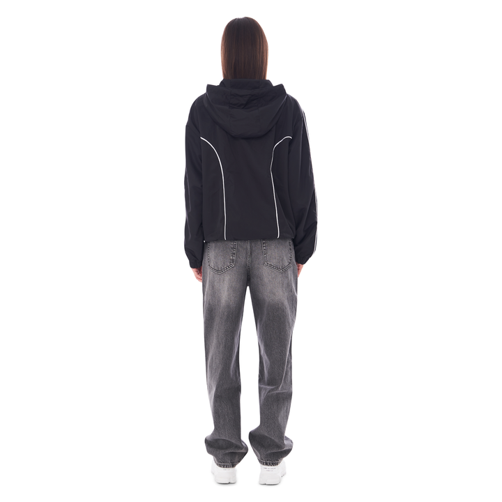 NYLON PIPING ZIP-UP BLACK