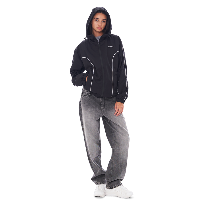 NYLON PIPING ZIP-UP BLACK