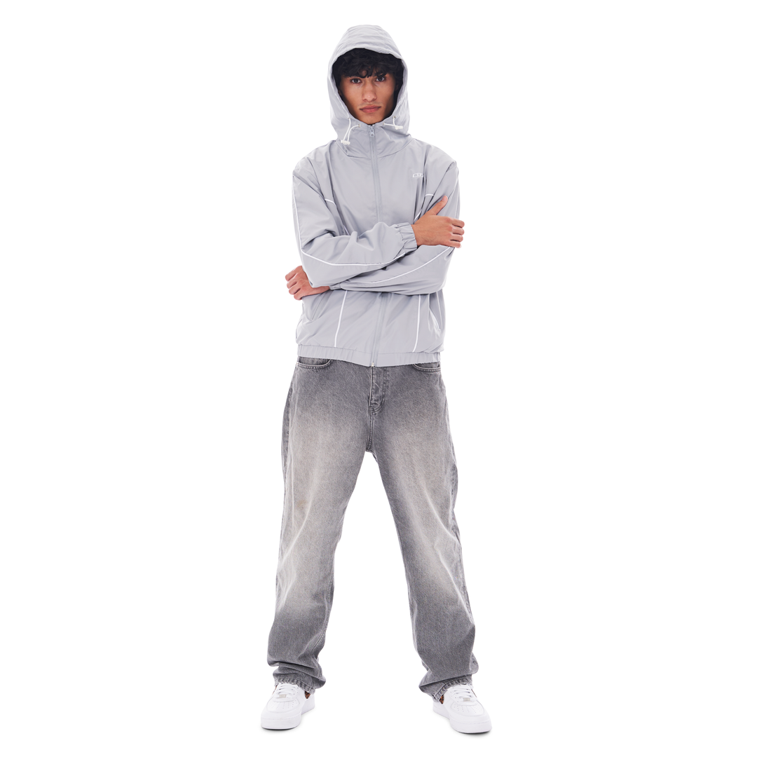 NYLON PIPING ZIP-UP LIGHT GREY