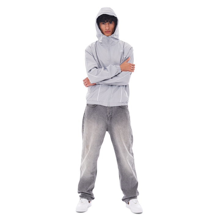 NYLON PIPING ZIP-UP LIGHT GREY
