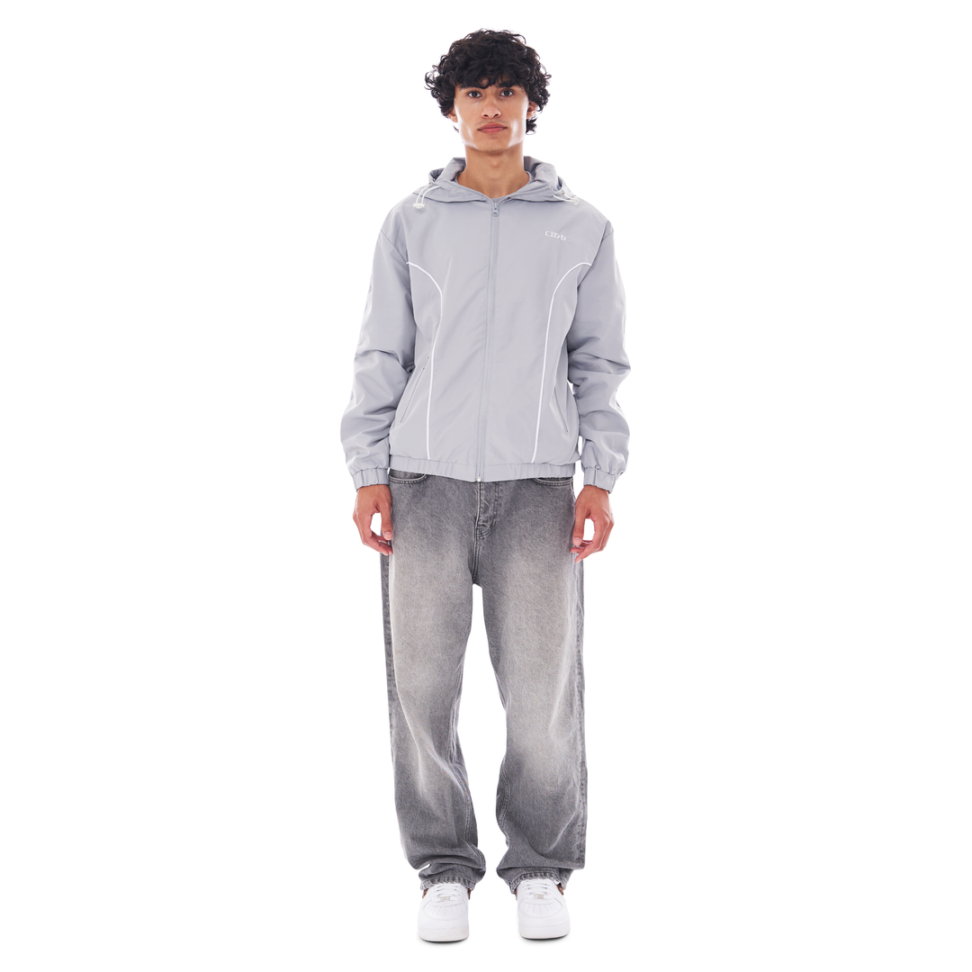 NYLON PIPING ZIP-UP LIGHT GREY