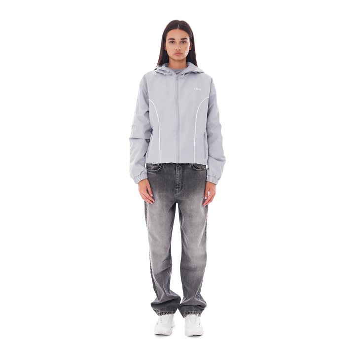 NYLON PIPING ZIP-UP LIGHT GREY