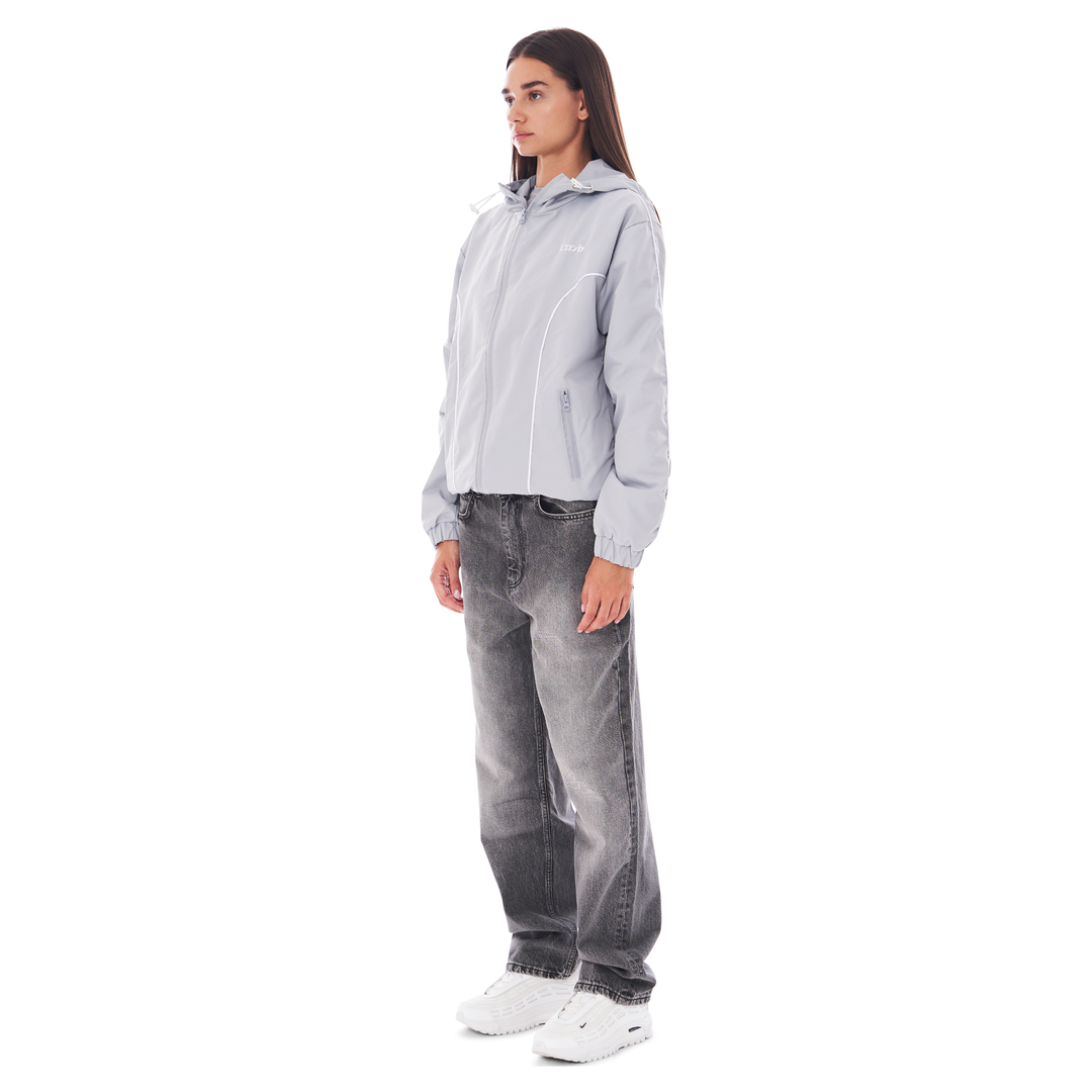 NYLON PIPING ZIP-UP LIGHT GREY