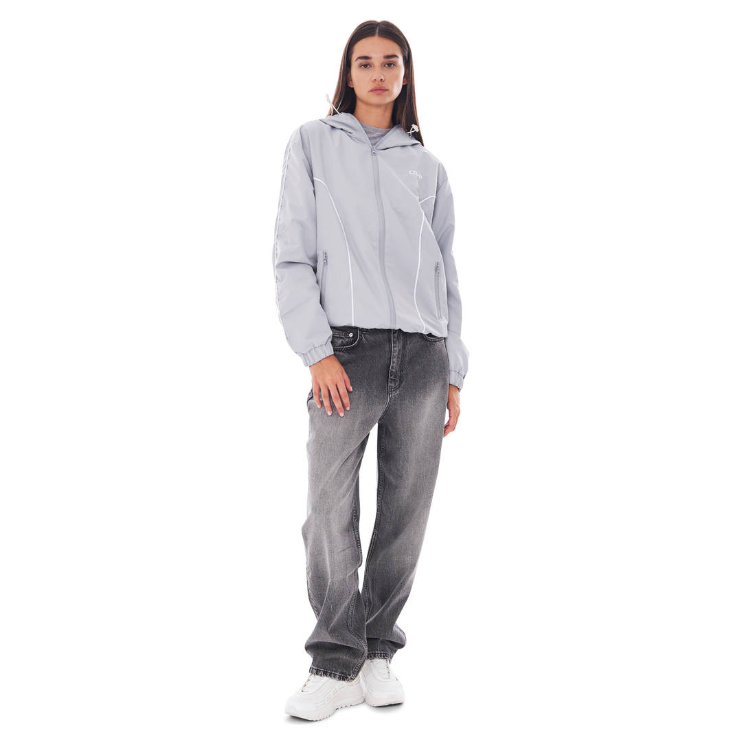 NYLON PIPING ZIP-UP LIGHT GREY