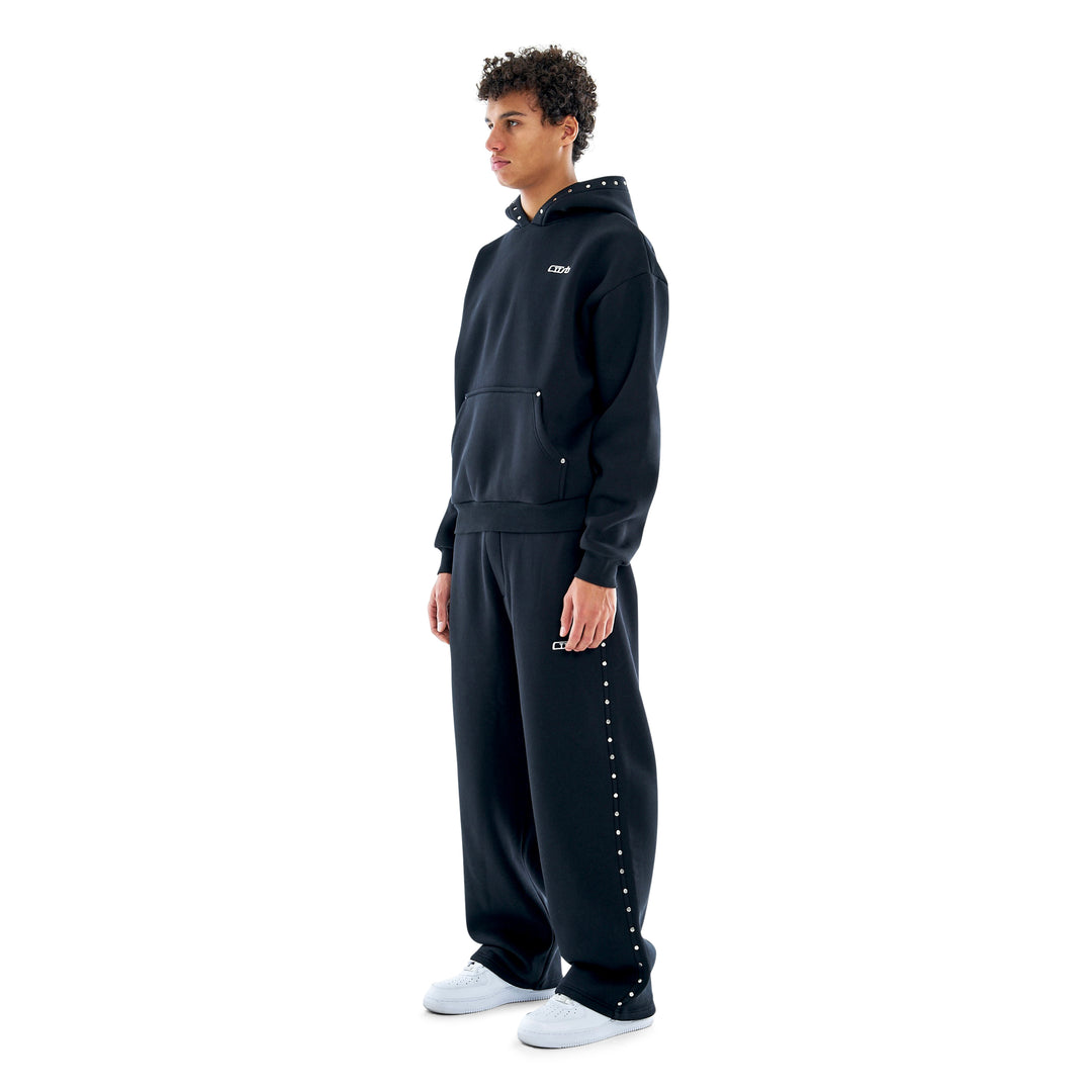 Studded Wide Leg Jogger Black