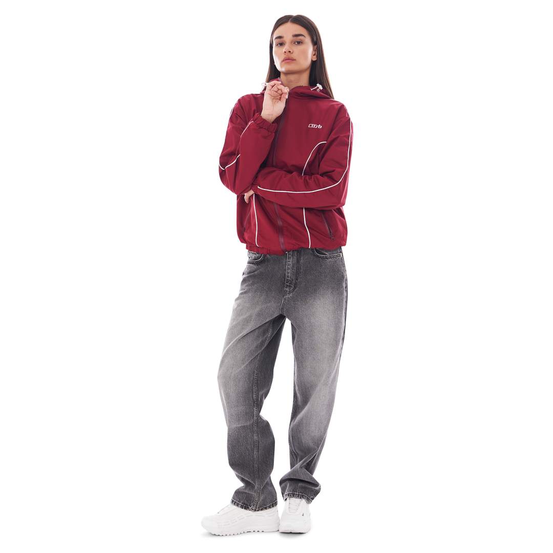 NYLON PIPING ZIP-UP DARK RED