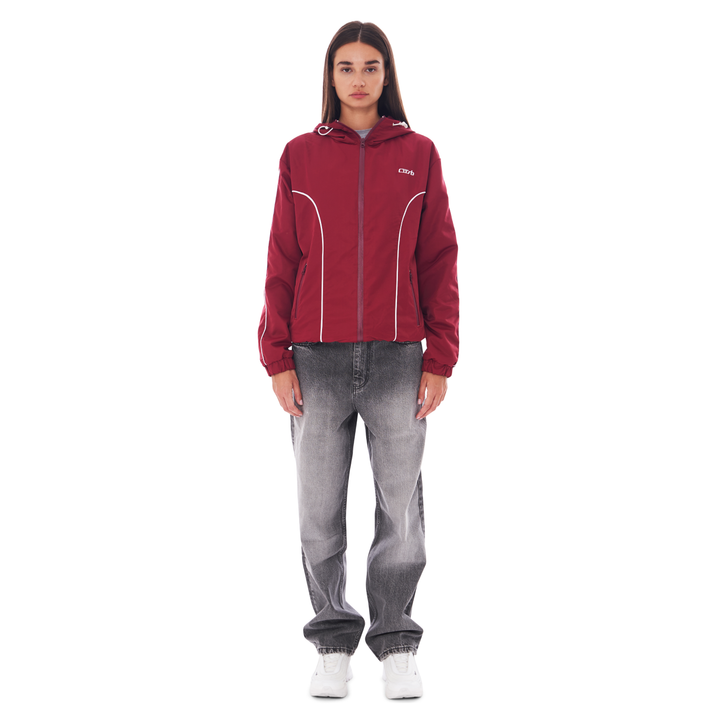 NYLON PIPING ZIP-UP DARK RED