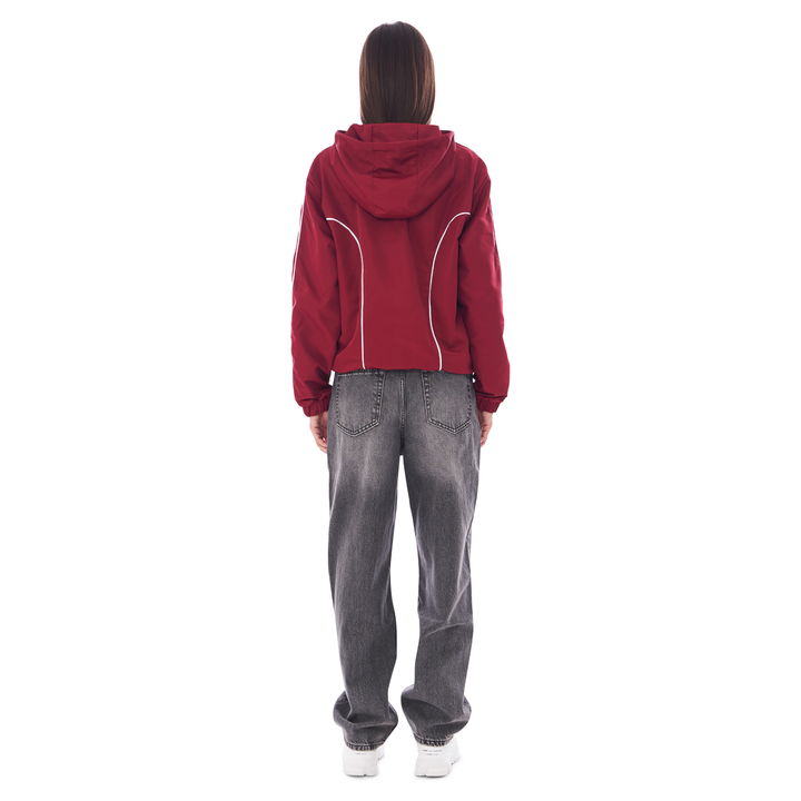 NYLON PIPING ZIP-UP DARK RED
