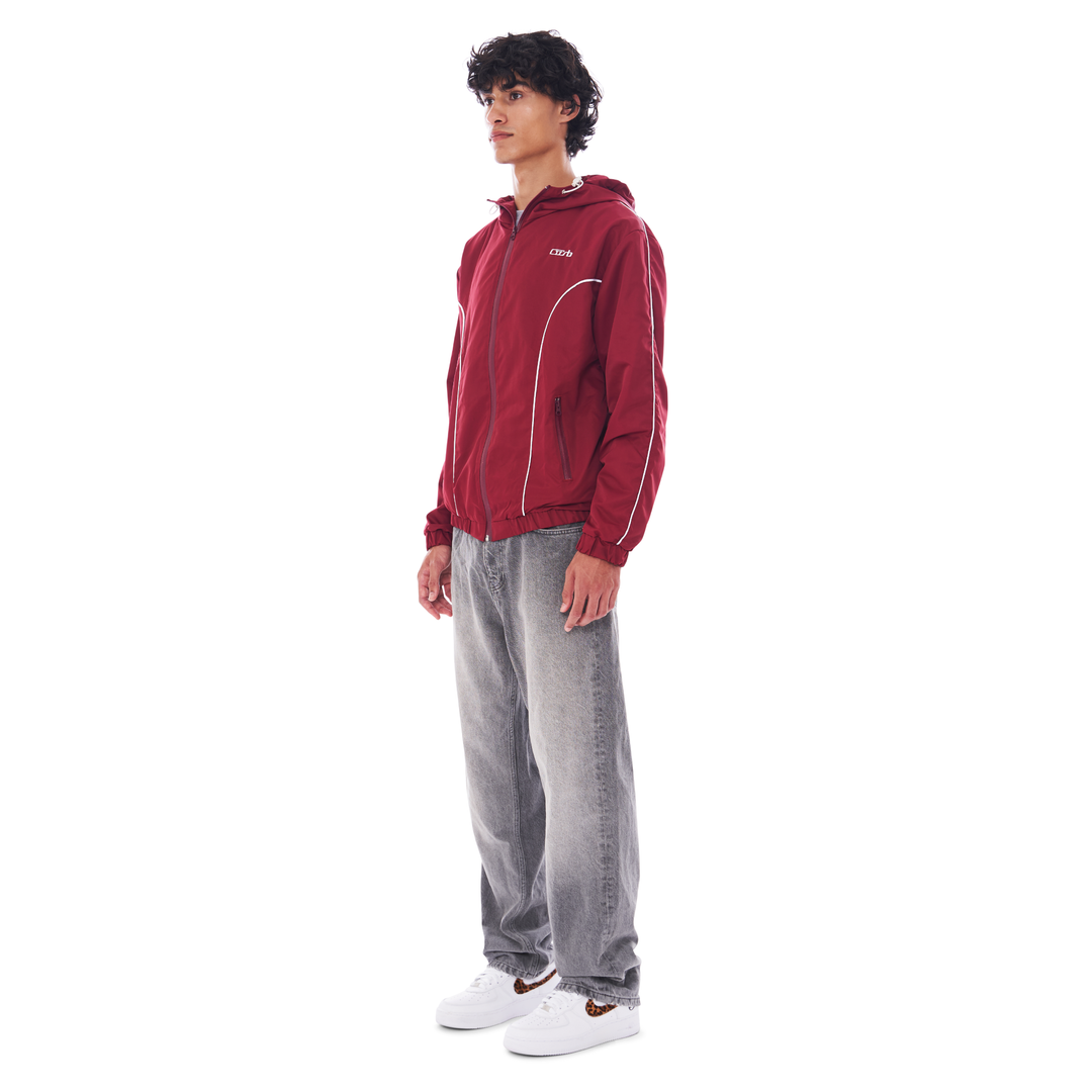 NYLON PIPING ZIP-UP DARK RED