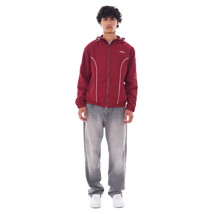 NYLON PIPING ZIP-UP DARK RED