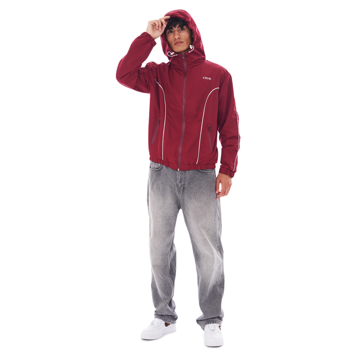 NYLON PIPING ZIP-UP DARK RED