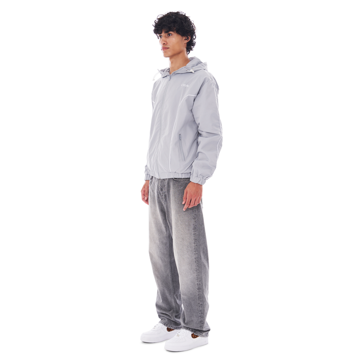 NYLON PIPING ZIP-UP LIGHT GREY
